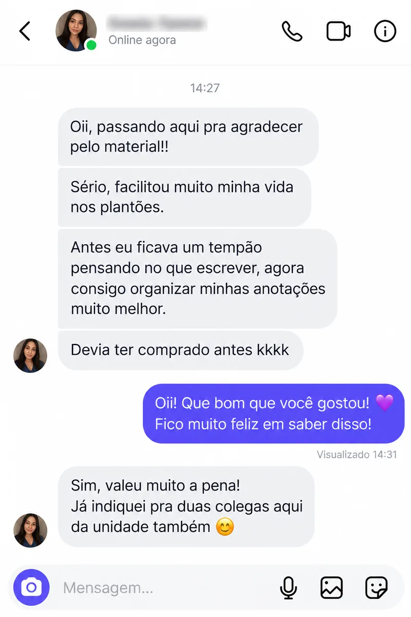 Depoimento de cliente que recomendou o material a colegas da unidade